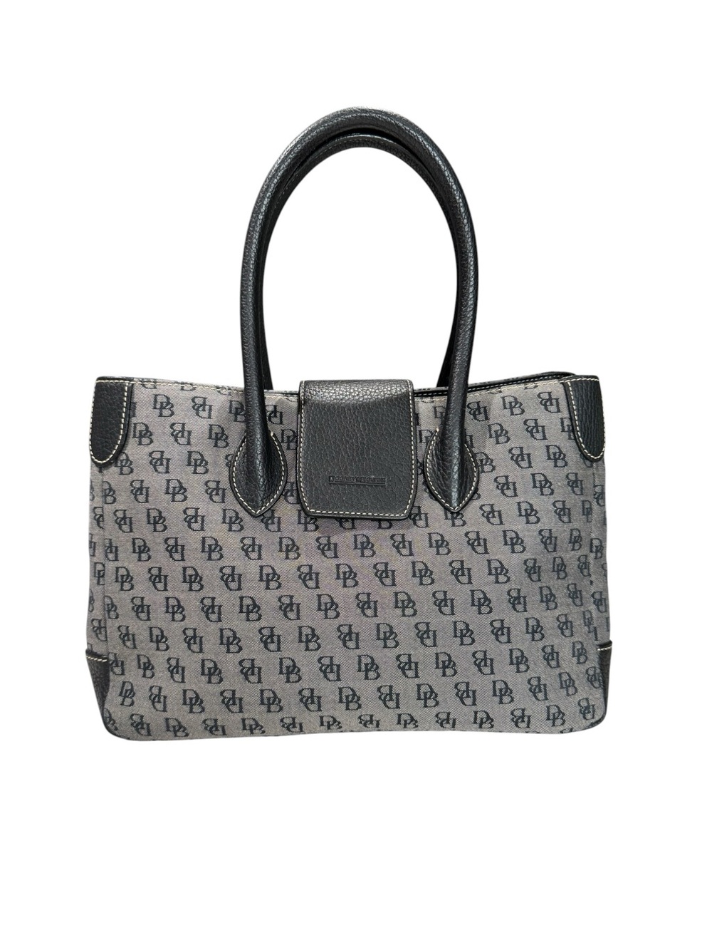 Dooney & Bourke Gray & Black Monogram Canvas Black Leather Trim Shoulder Bag